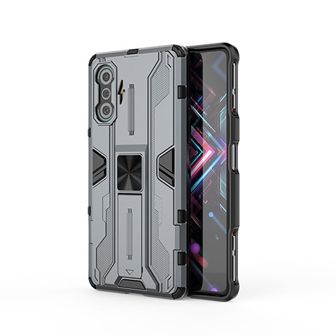 Coque Contour Silicone et Plastique Housse Etui Mat avec Aimant Magnetique Support KC2 pour Xiaomi Redmi K40 Gaming 5G Gris