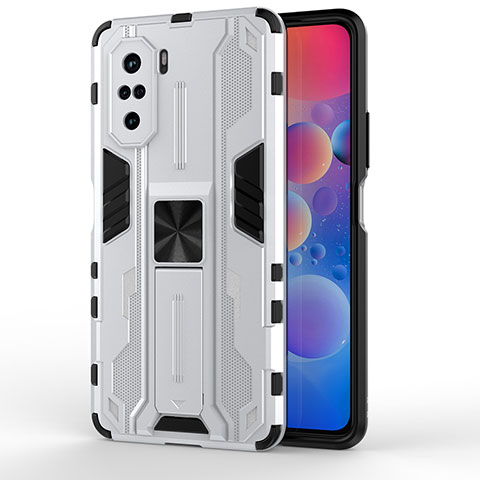 Coque Contour Silicone et Plastique Housse Etui Mat avec Aimant Magnetique Support KC2 pour Xiaomi Redmi K40 Pro 5G Blanc