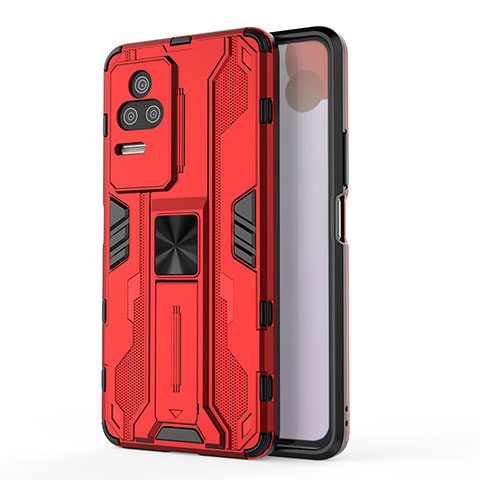 Coque Contour Silicone et Plastique Housse Etui Mat avec Aimant Magnetique Support KC2 pour Xiaomi Redmi K50 5G Rouge