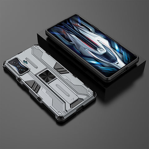 Coque Contour Silicone et Plastique Housse Etui Mat avec Aimant Magnetique Support KC2 pour Xiaomi Redmi K50 Gaming 5G Gris