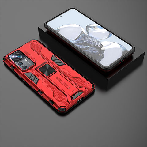 Coque Contour Silicone et Plastique Housse Etui Mat avec Aimant Magnetique Support KC2 pour Xiaomi Redmi K50 Ultra 5G Rouge