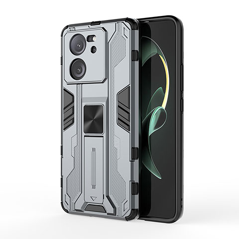 Coque Contour Silicone et Plastique Housse Etui Mat avec Aimant Magnetique Support KC2 pour Xiaomi Redmi K60 Ultra 5G Gris