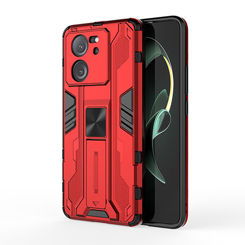 Coque Contour Silicone et Plastique Housse Etui Mat avec Aimant Magnetique Support KC2 pour Xiaomi Redmi K60 Ultra 5G Rouge