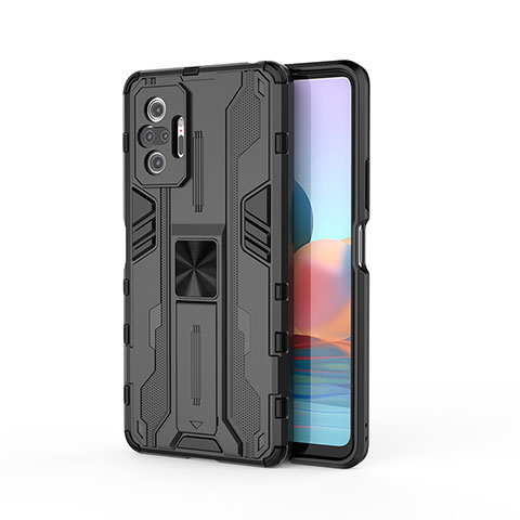 Coque Contour Silicone et Plastique Housse Etui Mat avec Aimant Magnetique Support KC2 pour Xiaomi Redmi Note 10 Pro 4G Noir