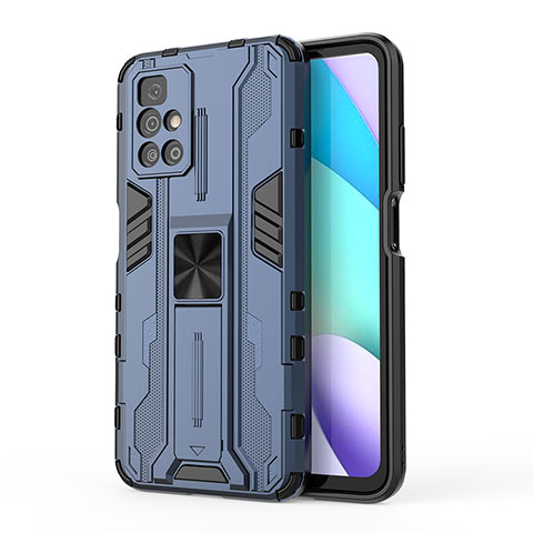 Coque Contour Silicone et Plastique Housse Etui Mat avec Aimant Magnetique Support KC2 pour Xiaomi Redmi Note 11 4G (2021) Bleu