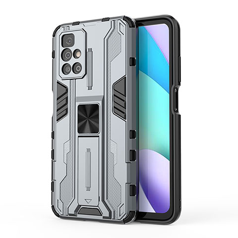 Coque Contour Silicone et Plastique Housse Etui Mat avec Aimant Magnetique Support KC2 pour Xiaomi Redmi Note 11 4G (2021) Gris