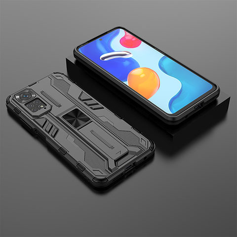 Coque Contour Silicone et Plastique Housse Etui Mat avec Aimant Magnetique Support KC2 pour Xiaomi Redmi Note 11 4G (2022) Noir