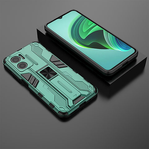 Coque Contour Silicone et Plastique Housse Etui Mat avec Aimant Magnetique Support KC2 pour Xiaomi Redmi Note 11E 5G Vert