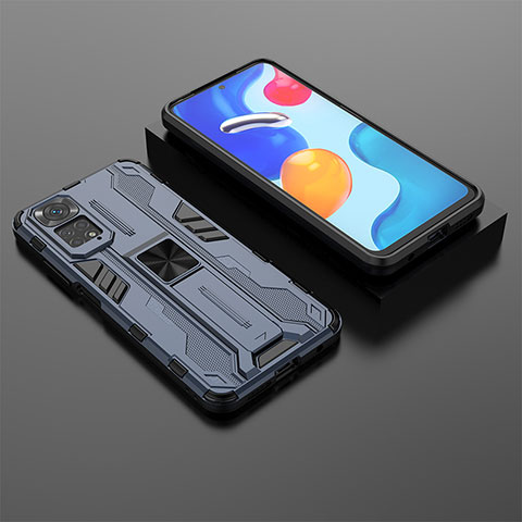 Coque Contour Silicone et Plastique Housse Etui Mat avec Aimant Magnetique Support KC2 pour Xiaomi Redmi Note 11S 4G Bleu