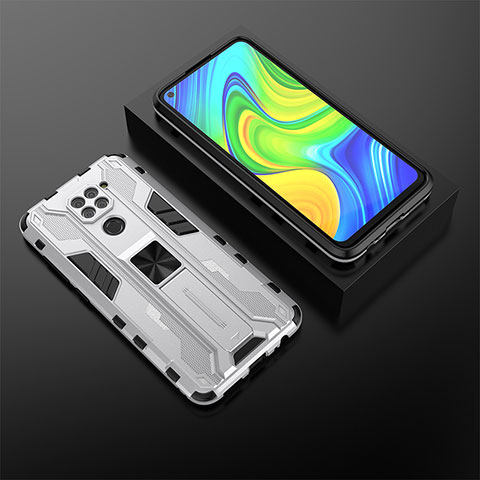 Coque Contour Silicone et Plastique Housse Etui Mat avec Aimant Magnetique Support KC2 pour Xiaomi Redmi Note 9 Blanc