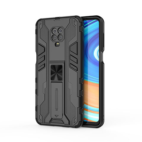 Coque Contour Silicone et Plastique Housse Etui Mat avec Aimant Magnetique Support KC2 pour Xiaomi Redmi Note 9 Pro Max Noir