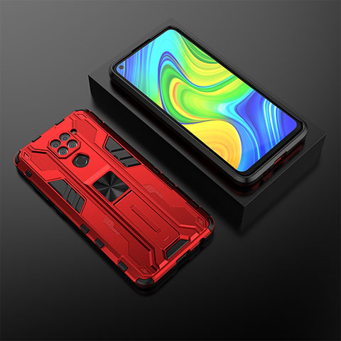 Coque Contour Silicone et Plastique Housse Etui Mat avec Aimant Magnetique Support KC2 pour Xiaomi Redmi Note 9 Rouge