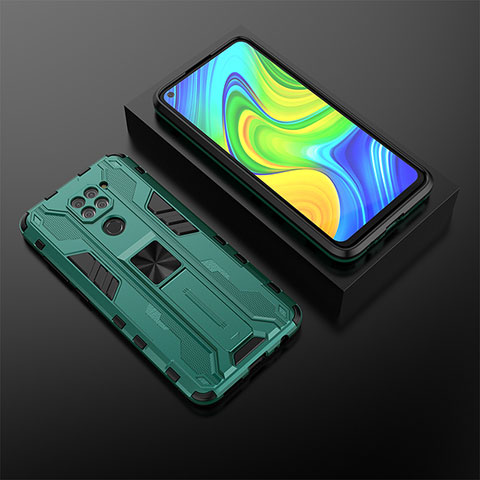 Coque Contour Silicone et Plastique Housse Etui Mat avec Aimant Magnetique Support KC2 pour Xiaomi Redmi Note 9 Vert