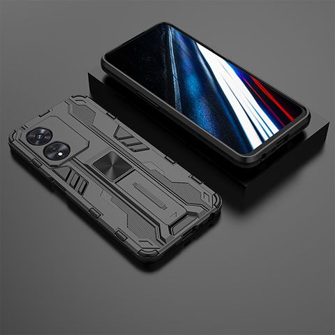 Coque Contour Silicone et Plastique Housse Etui Mat avec Aimant Magnetique Support KC3 pour Oppo A78 4G Noir