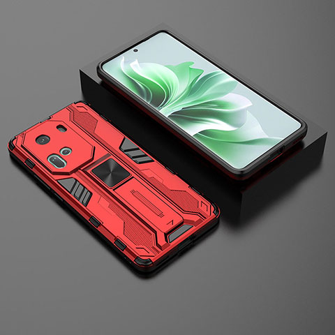 Coque Contour Silicone et Plastique Housse Etui Mat avec Aimant Magnetique Support KC3 pour Oppo Reno11 5G Rouge