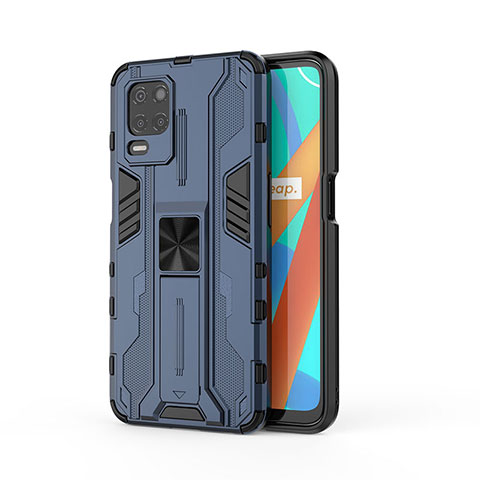 Coque Contour Silicone et Plastique Housse Etui Mat avec Aimant Magnetique Support KC3 pour Realme 8s 5G Bleu