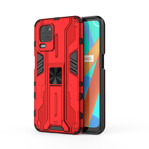 Coque Contour Silicone et Plastique Housse Etui Mat avec Aimant Magnetique Support KC3 pour Realme 8s 5G Rouge