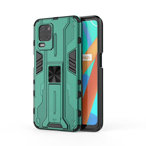 Coque Contour Silicone et Plastique Housse Etui Mat avec Aimant Magnetique Support KC3 pour Realme 8s 5G Vert