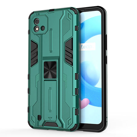 Coque Contour Silicone et Plastique Housse Etui Mat avec Aimant Magnetique Support KC3 pour Realme C20A Vert