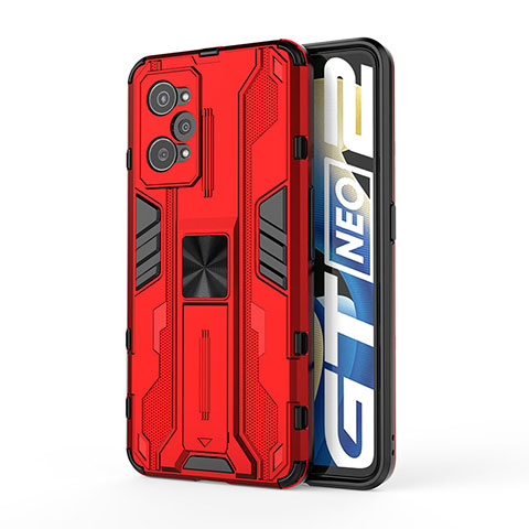 Coque Contour Silicone et Plastique Housse Etui Mat avec Aimant Magnetique Support KC3 pour Realme GT Neo 3T 5G Rouge