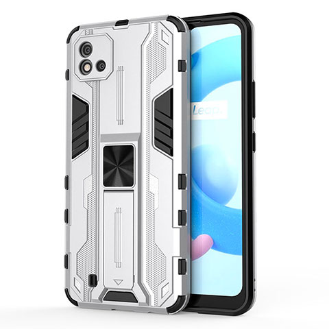 Coque Contour Silicone et Plastique Housse Etui Mat avec Aimant Magnetique Support KC3 pour Realme Narzo 50i Blanc