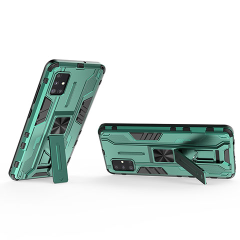 Coque Contour Silicone et Plastique Housse Etui Mat avec Aimant Magnetique Support KC3 pour Samsung Galaxy A51 4G Vert