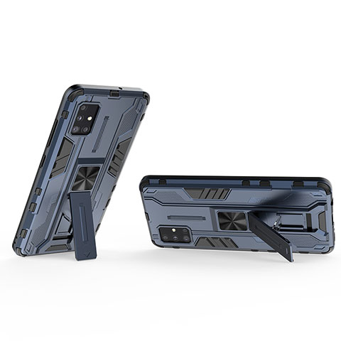 Coque Contour Silicone et Plastique Housse Etui Mat avec Aimant Magnetique Support KC3 pour Samsung Galaxy A51 5G Bleu