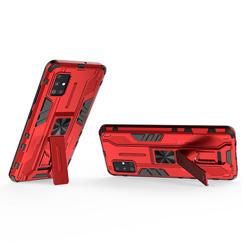 Coque Contour Silicone et Plastique Housse Etui Mat avec Aimant Magnetique Support KC3 pour Samsung Galaxy A51 5G Rouge