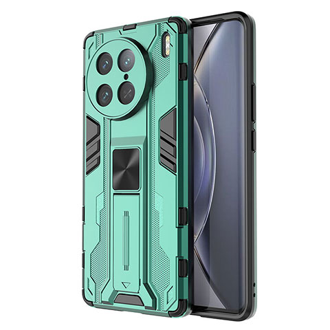 Coque Contour Silicone et Plastique Housse Etui Mat avec Aimant Magnetique Support KC3 pour Vivo X90 Pro 5G Vert