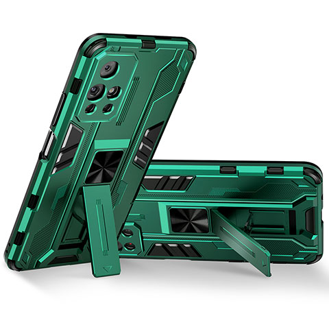 Coque Contour Silicone et Plastique Housse Etui Mat avec Aimant Magnetique Support KC3 pour Xiaomi Poco M4 Pro 5G Vert