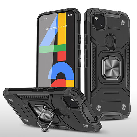 Coque Contour Silicone et Plastique Housse Etui Mat avec Aimant Magnetique Support MQ1 pour Google Pixel 4a Noir