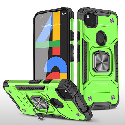 Coque Contour Silicone et Plastique Housse Etui Mat avec Aimant Magnetique Support MQ1 pour Google Pixel 4a Vert