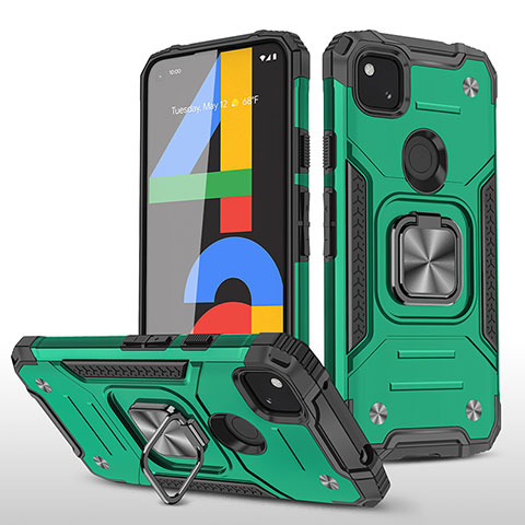 Coque Contour Silicone et Plastique Housse Etui Mat avec Aimant Magnetique Support MQ1 pour Google Pixel 4a Vert Nuit