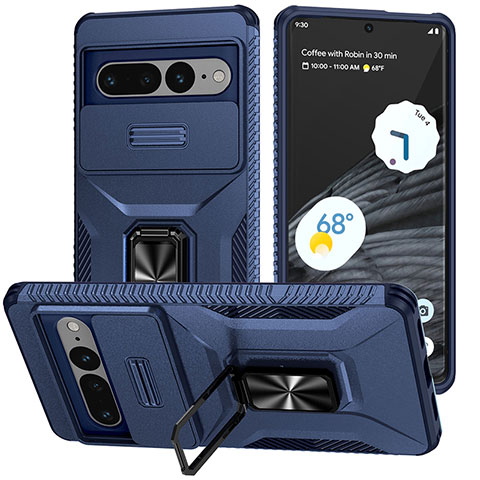 Coque Contour Silicone et Plastique Housse Etui Mat avec Aimant Magnetique Support MQ1 pour Google Pixel 7 Pro 5G Bleu