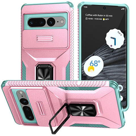 Coque Contour Silicone et Plastique Housse Etui Mat avec Aimant Magnetique Support MQ1 pour Google Pixel 7 Pro 5G Or Rose