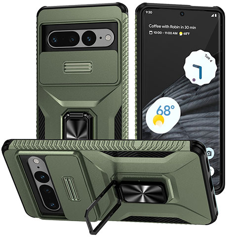 Coque Contour Silicone et Plastique Housse Etui Mat avec Aimant Magnetique Support MQ1 pour Google Pixel 7 Pro 5G Vert