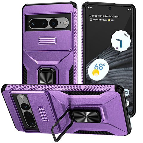 Coque Contour Silicone et Plastique Housse Etui Mat avec Aimant Magnetique Support MQ1 pour Google Pixel 7 Pro 5G Violet