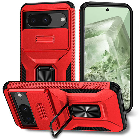 Coque Contour Silicone et Plastique Housse Etui Mat avec Aimant Magnetique Support MQ1 pour Google Pixel 8 5G Rouge