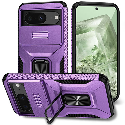 Coque Contour Silicone et Plastique Housse Etui Mat avec Aimant Magnetique Support MQ1 pour Google Pixel 8 5G Violet