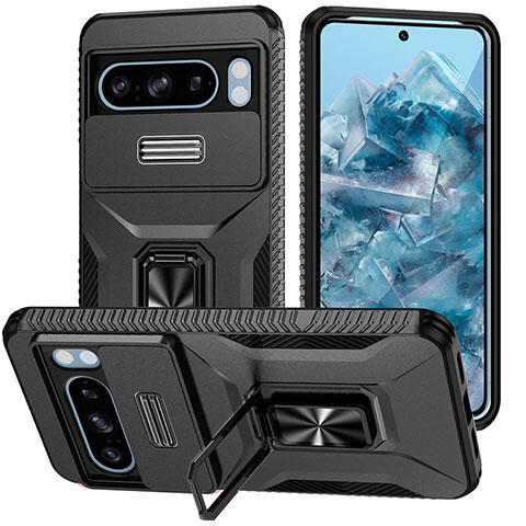 Coque Contour Silicone et Plastique Housse Etui Mat avec Aimant Magnetique Support MQ1 pour Google Pixel 8 Pro 5G Noir