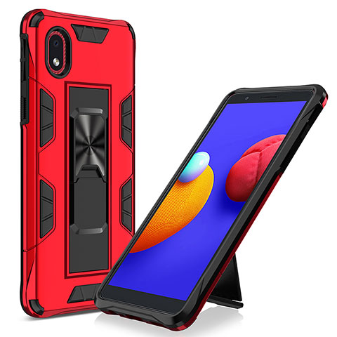 Coque Contour Silicone et Plastique Housse Etui Mat avec Aimant Magnetique Support MQ1 pour Samsung Galaxy A01 Core Rouge