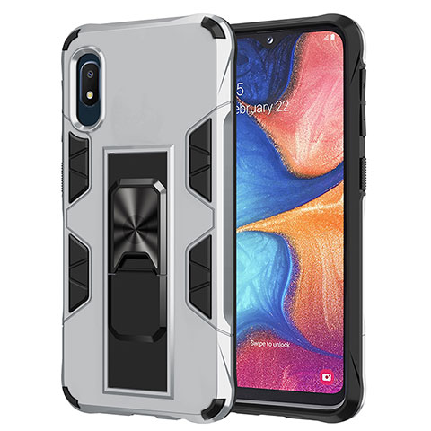 Coque Contour Silicone et Plastique Housse Etui Mat avec Aimant Magnetique Support MQ1 pour Samsung Galaxy A10e Argent