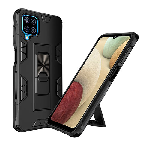 Coque Contour Silicone et Plastique Housse Etui Mat avec Aimant Magnetique Support MQ1 pour Samsung Galaxy A12 Nacho Noir