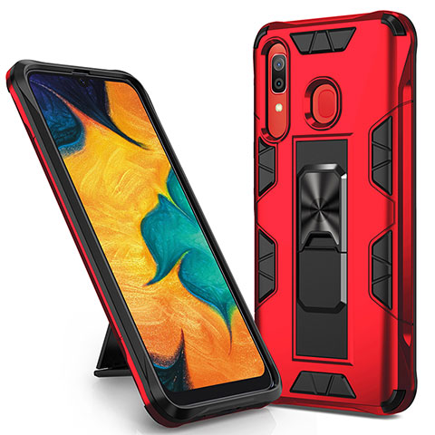 Coque Contour Silicone et Plastique Housse Etui Mat avec Aimant Magnetique Support MQ1 pour Samsung Galaxy A20 Rouge