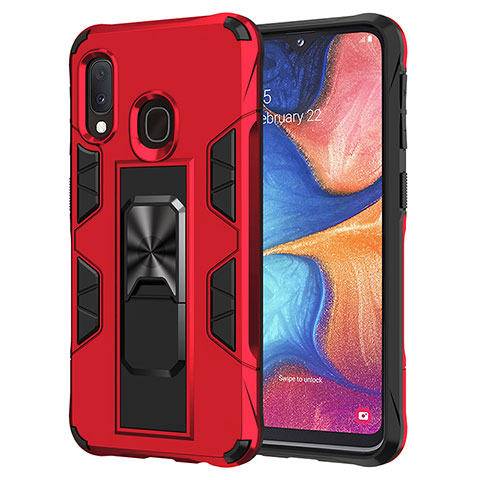 Coque Contour Silicone et Plastique Housse Etui Mat avec Aimant Magnetique Support MQ1 pour Samsung Galaxy A20e Rouge