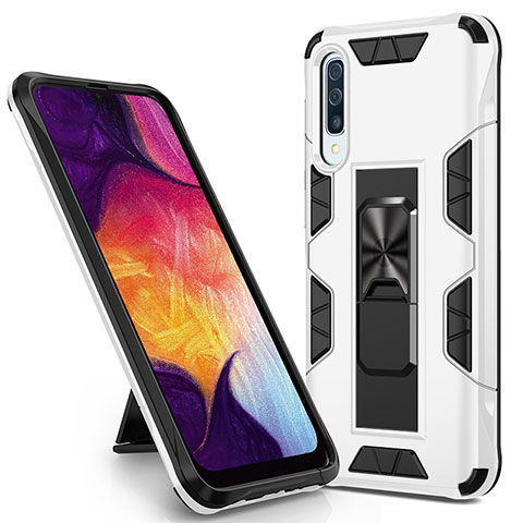 Coque Contour Silicone et Plastique Housse Etui Mat avec Aimant Magnetique Support MQ1 pour Samsung Galaxy A30S Blanc