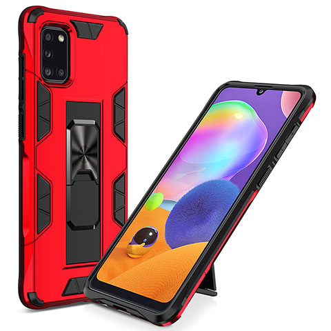 Coque Contour Silicone et Plastique Housse Etui Mat avec Aimant Magnetique Support MQ1 pour Samsung Galaxy A31 Rouge