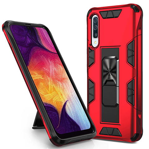 Coque Contour Silicone et Plastique Housse Etui Mat avec Aimant Magnetique Support MQ1 pour Samsung Galaxy A50S Rouge