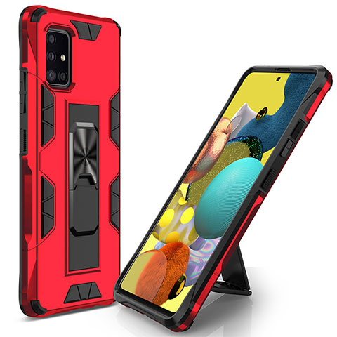 Coque Contour Silicone et Plastique Housse Etui Mat avec Aimant Magnetique Support MQ1 pour Samsung Galaxy A51 5G Rouge