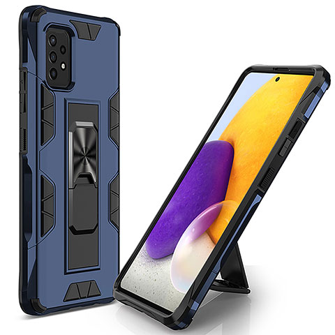 Coque Contour Silicone et Plastique Housse Etui Mat avec Aimant Magnetique Support MQ1 pour Samsung Galaxy A52 4G Bleu